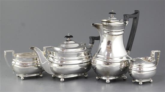 A George V four piece silver tea service by James Dixon & Sons, gross 59 oz.